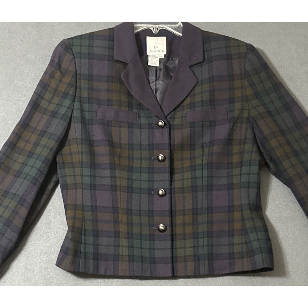 vintage En Avance purple and green plaid blazer Made In USA 80’s 90’s Sz 10